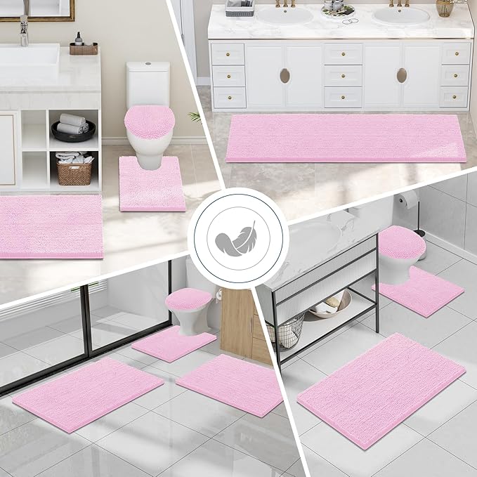 Smiry Luxury Chenille Bathroom Rugs 36x24, Extra Soft and Absorbent Shaggy Bath Mat, Machine Washable, Non-Slip Plush Carpet Runner for Tub, Shower, and Floor, Home Decor Accessories, Pink