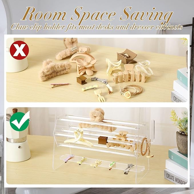 Lineshading 2-tier Acrylic Claw Clip Holder 360 Degree Rotating Claw Clip Organizer Hair Accessories Organizer Storage Display Clear Stand for Women Vanity Dressing Table(Hexagonal Style)