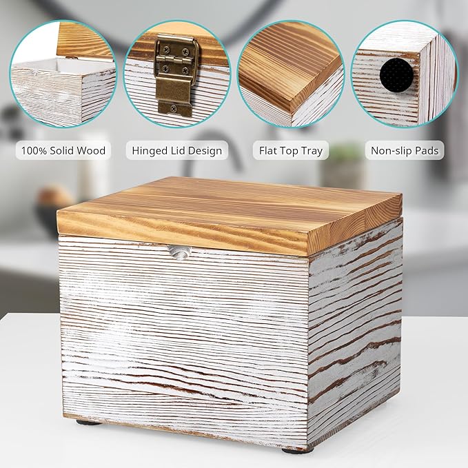 Bivvclaz Disposable Face Towel Holder, White Washed Wood Face Towel Container Compatible with Clean Towels XL, Face Towels Storage Box with Lid, Makeup Remover Organizer for Vanity, Bathroom