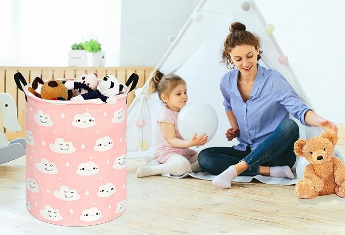 KUNRO Round Laundry Gift Basket Storage Hamper, Clothes Storage Organizer Bins, Shelf Basket with Handles for Room Decor (Smile)
