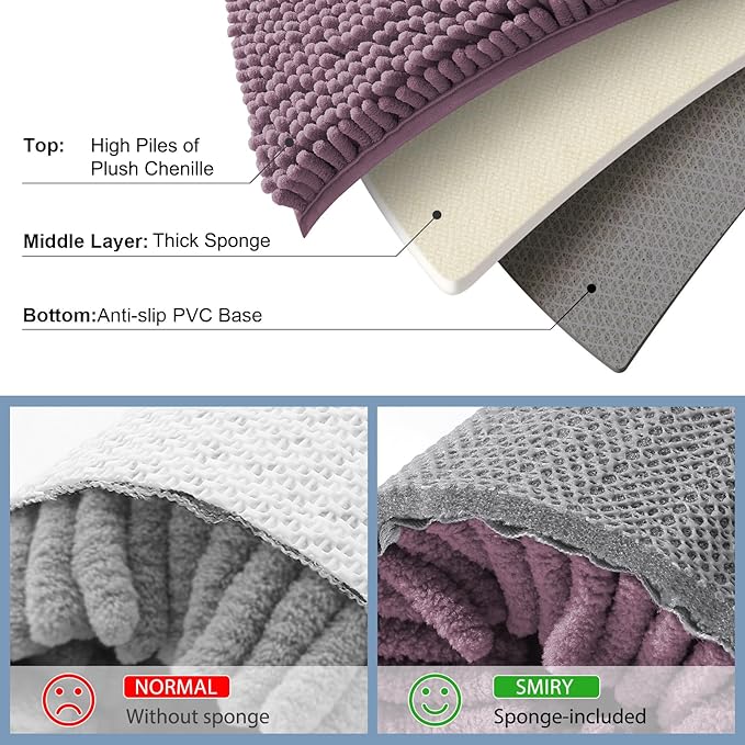 Smiry Luxury Chenille Bathroom Rugs 36x24, Extra Soft and Absorbent Shaggy Bath Mat, Machine Washable, Non-Slip Plush Carpet Runner for Tub, Shower, and Floor, Home Decor Accessories, Deep Plum