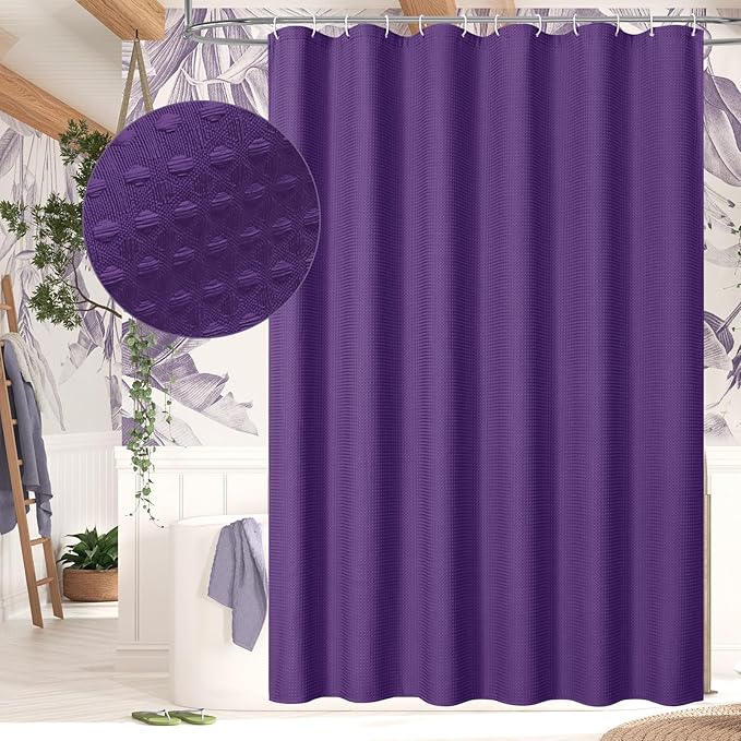 MitoVilla Purple Waffle Fabric Shower Curtain, Modern Waffle Weave Textured Shower Curtains for Luxury Bathroom Decor, Weighted Bathroom Shower Curtain, 72 x 72