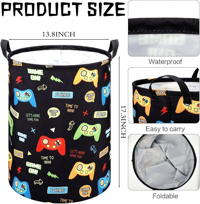 Zhehao 2 Pcs Easter Gamer Laundry Basket Boys Kids Laundry Hamper Gamer Room Decor Gaming Storage Basket Hamper Clothes Organizer Nursery Toy Storage Bin for Gifts Bedroom Bathroom Decoration(Classic)