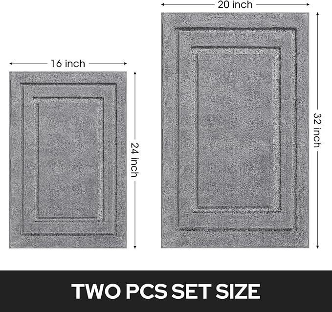 HOMEIDEAS Bathroom Rugs Sets 2 Piece, Super Soft and Absorbent Non Slip Microfiber Machine Washable Bath Mat Set (20" x 32" + 16" x 24", Grey)