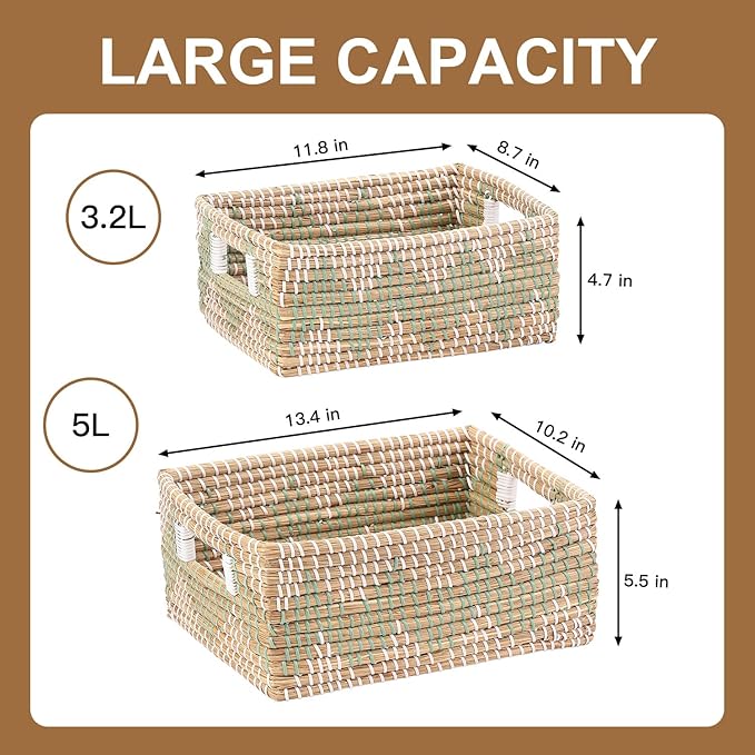 Laundry Hamper Baskets with Lids - 4 Pack Woven Seagrass Hamper with Washable Liner, Home Storage Organization Bins for Clothes, Toys, Hamper with Lid for Bedroom, Bathroom, Laundry Room & Kitchen