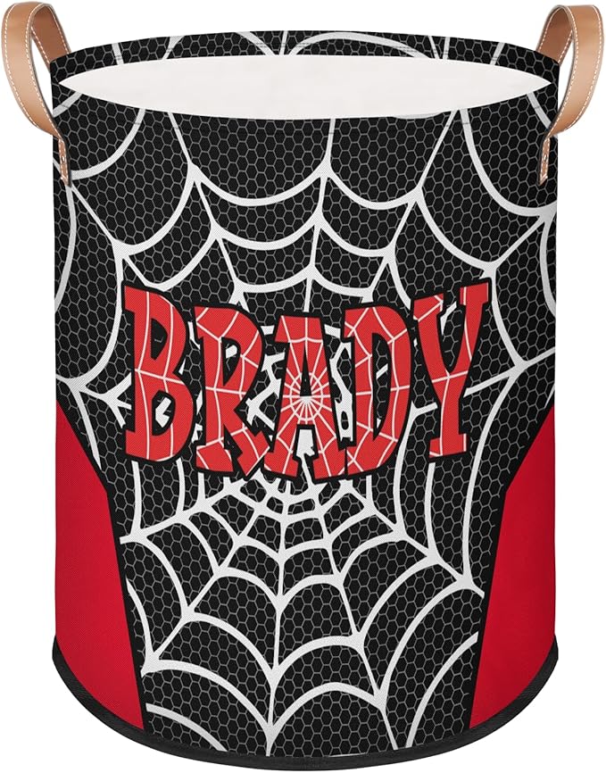 Spider Wed Personalized-Laundry-Hamper-Basket for Kids Custom Name Collapsible Storage Organizer Bin Dirty Clothes Toys Hamper for Boys Nursery in Laundry, Bedroom, Bathroom Wed-5