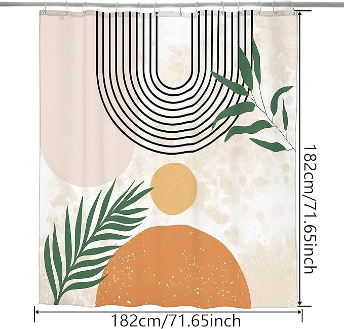 HMS Happy Memories Bohemian Plant Boho Floral Print Shower Curtain, Polyester Fabric Cloth for Bathroom Decor 72×72 Inch Standard Size with 12 Hooks, Also as Room Divider (Boho Orange)