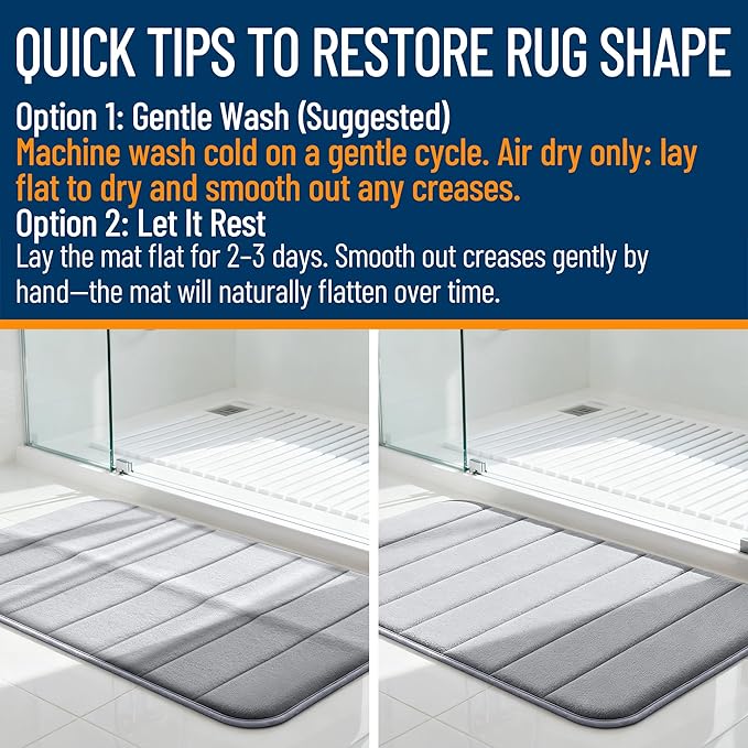 OLANLY Memory Foam Long Bathroom Rugs Runner 47x24, Super Soft Absorbent Bath Mat, Quick Dry, Machine Washable Shower Floor Rugs, Bathmat Carpet, Bathroom Home Decor Accessories, Grey
