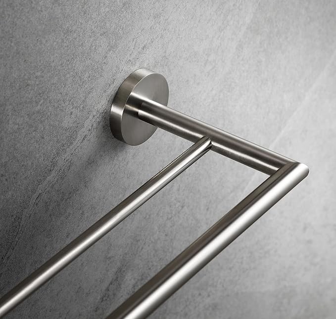 Towel Bar, Towel Racks for Bathroom, Double Towel Bar 26 Inch, Contemporary Bath Towel Holder Wall Mounted, Hotel Style Towel Shelf Brushed Nickel, 077080-BN Leo Series