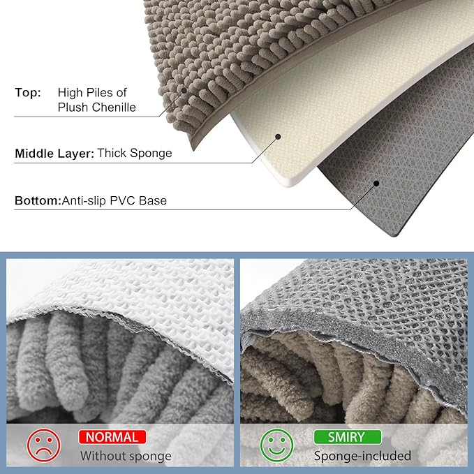 Smiry Luxury Chenille Bathroom Rugs 24x16, Extra Soft and Absorbent Shaggy Bath Mat, Machine Washable, Non-Slip Plush Carpet Runner for Tub, Shower, and Floor, Home Decor Accessories, Latte