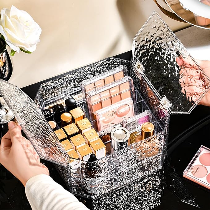 Cosmetic Display Case，Makeup Organizer – 2-Piece Vanity Drawer Organizer for Countertop Clear Makeup Storage Box for Lipsticks, Eyeshadow, Blush, Nail Polish & More