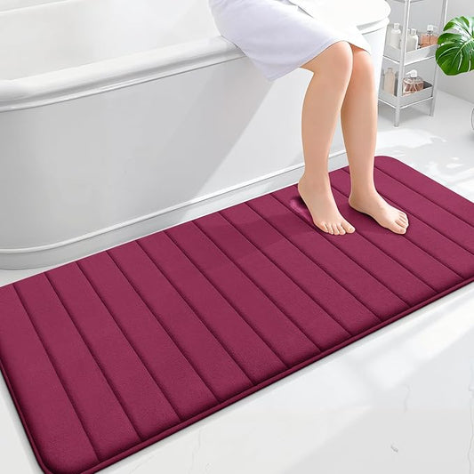 OLANLY Memory Foam Long Bathroom Rugs Runner 59x24, Super Soft Absorbent Bath Mat, Quick Dry, Machine Washable Shower Floor Rugs, Bathmat Carpet, Bathroom Home Decor Accessories, Burgundy
