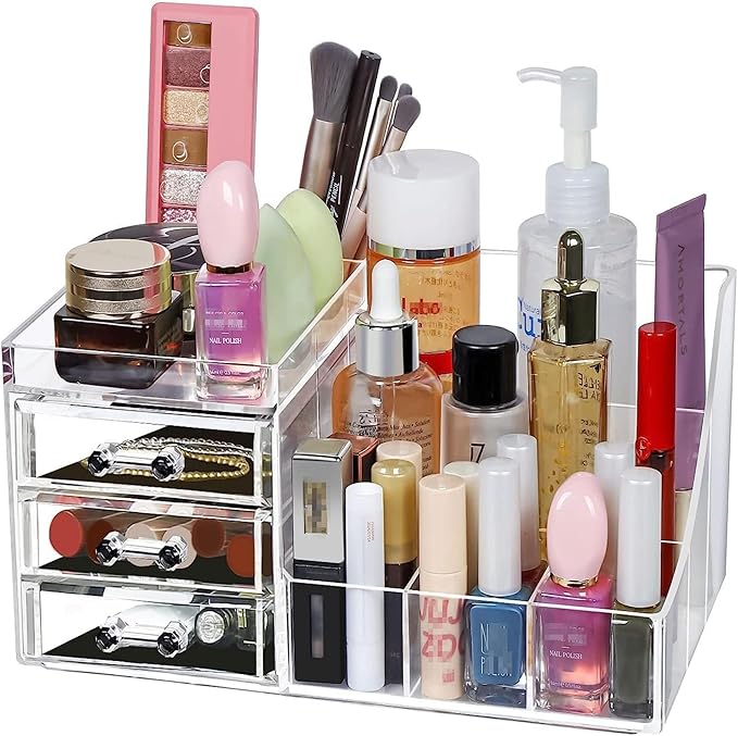 Transparent Acrylic Cosmetic Makeup And Jewelry Storage Box -Storage Plastic Cases -Great For Bathroom