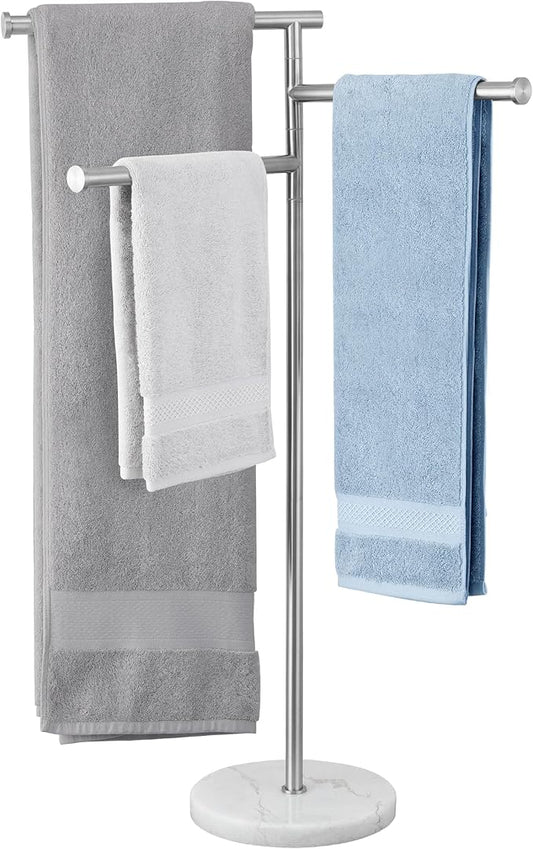 KES Free Standing Towel Racks for Bathroom with Weighted Marble Base, 40-Inch Floor Standing Towel Rack Stand, 3 Swivel Bars, Premium 18/8 Stainless Steel Brushed Finish, BTH219-2