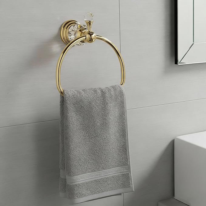 Crystal Towel Ring,Gold Hand Towel Holder Bathroom,Polish Gold Hand Towel Ring Round Towel Holder Wall Mounted Bathroom Accessories