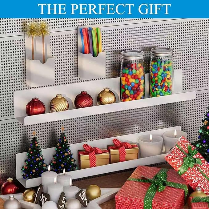 Pssopp Magnetic Wall Shelf, No Drill Carbon Steel Floating Picture Shelf for Bathroom Living Room Bedroom (White)