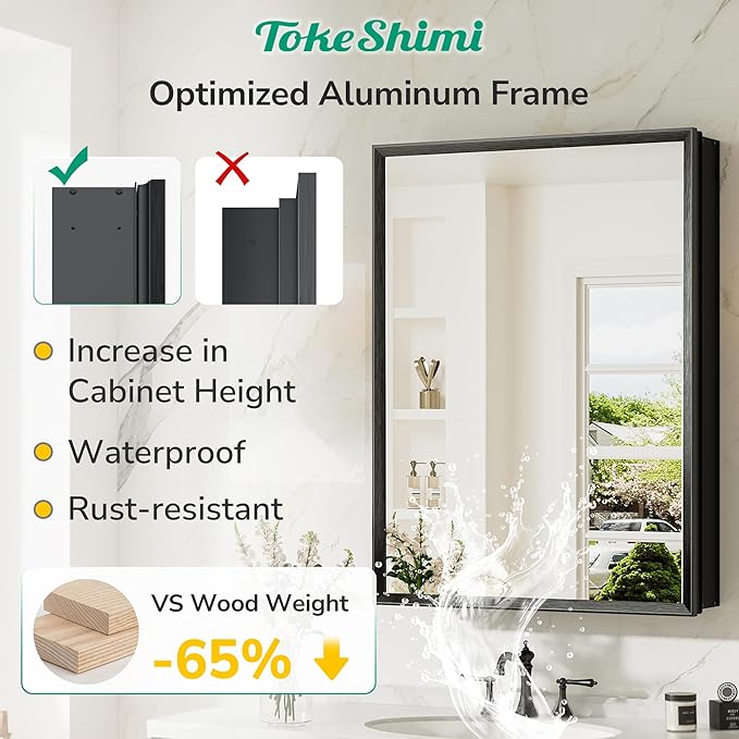 TokeShimi 48 x 32 Medicine Cabinet Recessed, Assembly Required, Lagre Medicine Cabinet Bathroom Mirror with Storage, Stepless Adjustable Shelves, Beveled Aluminum Frame, Tempered Glass