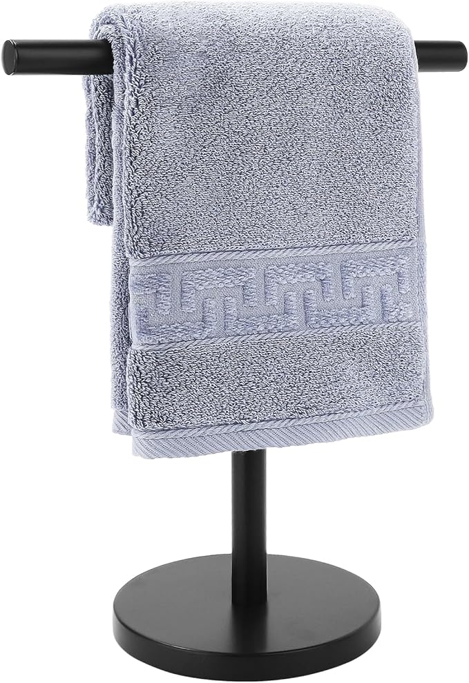 T-Shape Bath Hand Towel Holder Stand, Stainless Steel Free Standing Hand Towel Rack, for Bathroom Kitchen & Countertop, Matte Black