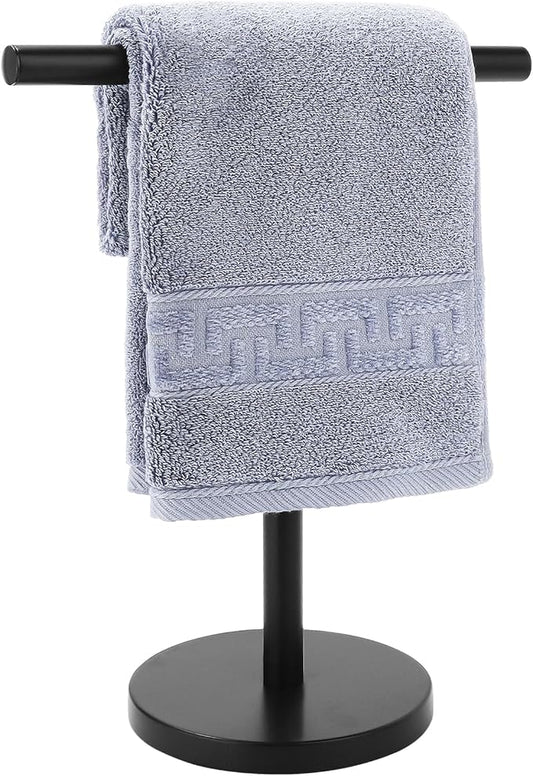 T-Shape Bath Hand Towel Holder Stand, Stainless Steel Free Standing Hand Towel Rack, for Bathroom Kitchen & Countertop, Matte Black