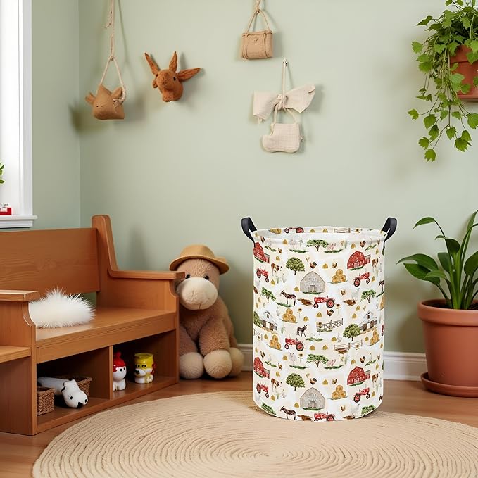 Baby Laundry Hamper kids laundry Basket Waterproof Storage Bin for Bedroom Toy Clothes Organizer Basket Woodland Animals Room D??cor(Farm)
