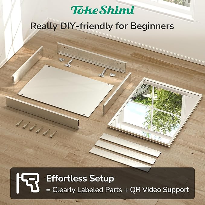 TokeShimi 14 x 18 Medicine Cabinet Mirror, Assembly Required, Brushed Nickel Bathroom Medicine Cabinet with Mirror, Stepless Adjustable Shelves, Tempered Glass, Beveled Aluminum Frame
