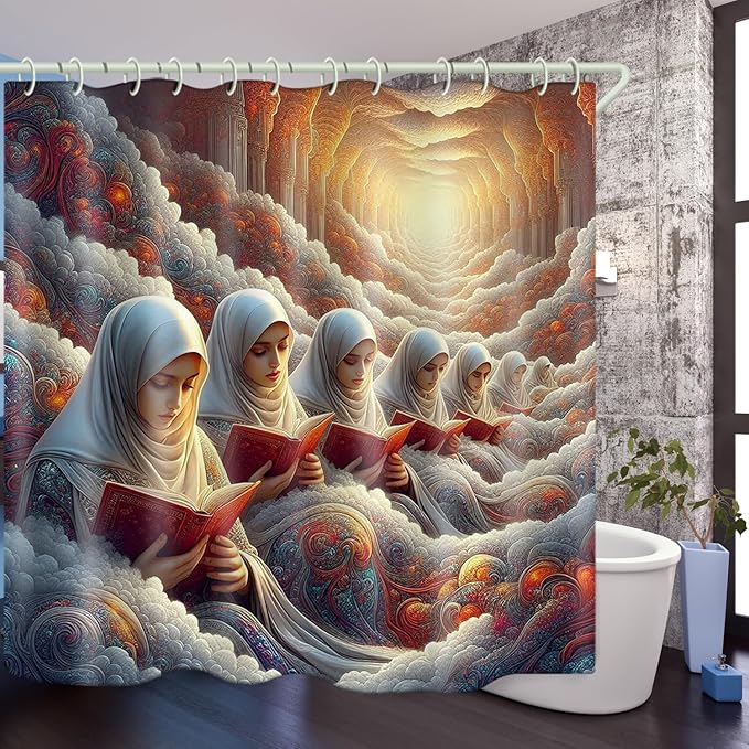 Bright Fabric Shower Curtains, Nun Themed Design Art Shower Curtains, Bathroom Decor Set, 12 Shower Curtain Hooks (72 "Wx72 L) Inch Waterproof Shower Curtain.