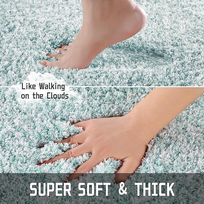 Yimobra Luxury Bathroom Rugs, Fluffy Bath Mats, Non Slip, Water Absorbent Microfiber, Machine Washable, Plush Carpet Shower Rugs, Thick Matts for Bathroom Floor/Tub, 44"x 24", Sky Light Blue and White
