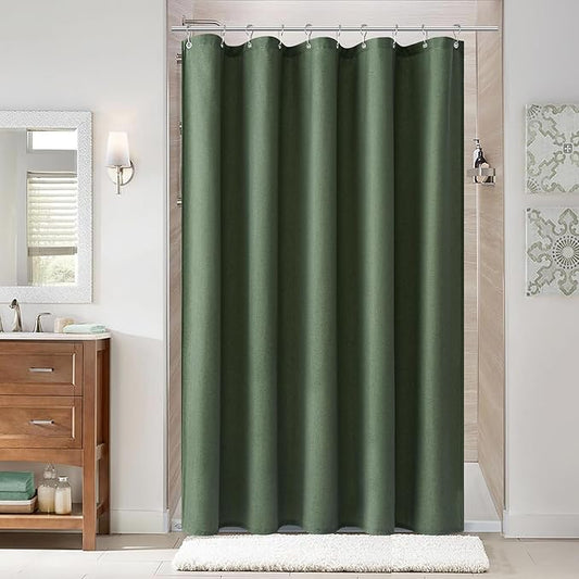 Naturoom 54 Inch Shower Curtain - Stall Narrow Half Green Linen Ultra Thick Fabric Shower Curtain Set with Hooks, Boho Farmhouse Rustic RV Camper Bath Curtains for Bathroom, Olive Green, 54x78