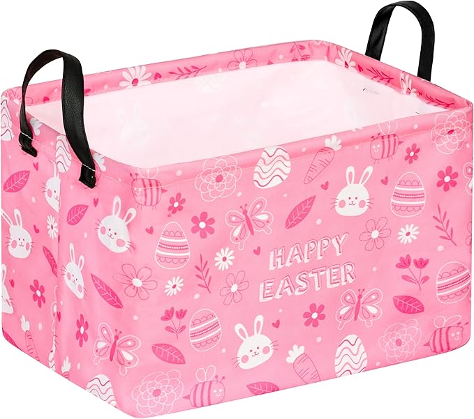 Easter Storage Basket Eggs Bunny Flower Gifts Cube Kids Waterproof Storage Bins Organizer,Foldable Closet Shelf Baskets with handles for Women,Nursery Hamper Toys Box,Room Decorations