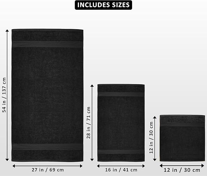 Utopia Towels 8 Piece Luxury Towel Set – Majestic Plush, Super Absorbent & Quicker-to-Dry, Thick 100% Ring Spun Cotton Towels for Bathroom, Spa & Hotel – 2 Bath, 2 Hand, 4 Washcloths, Black