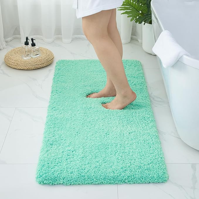 Bathroom Rugs Non Slip Washable 59x24, Ultra Thick Soft Microfiber Absorbent Bath Mats, High Density Foam Latex Non Slip Backing Bath Rugs, Fluffy Floor Carpet for Tub&Shower, SpaBlue
