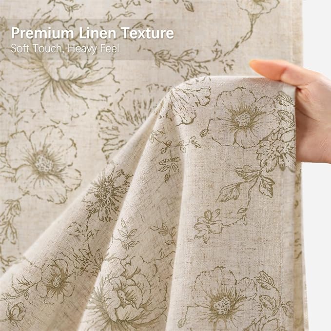 Farmhouse Floral Linen Shower Curtain, Vintage Beige Pattern Rustic Shower Curtains for Bathroom, Tan Taupe,72x72