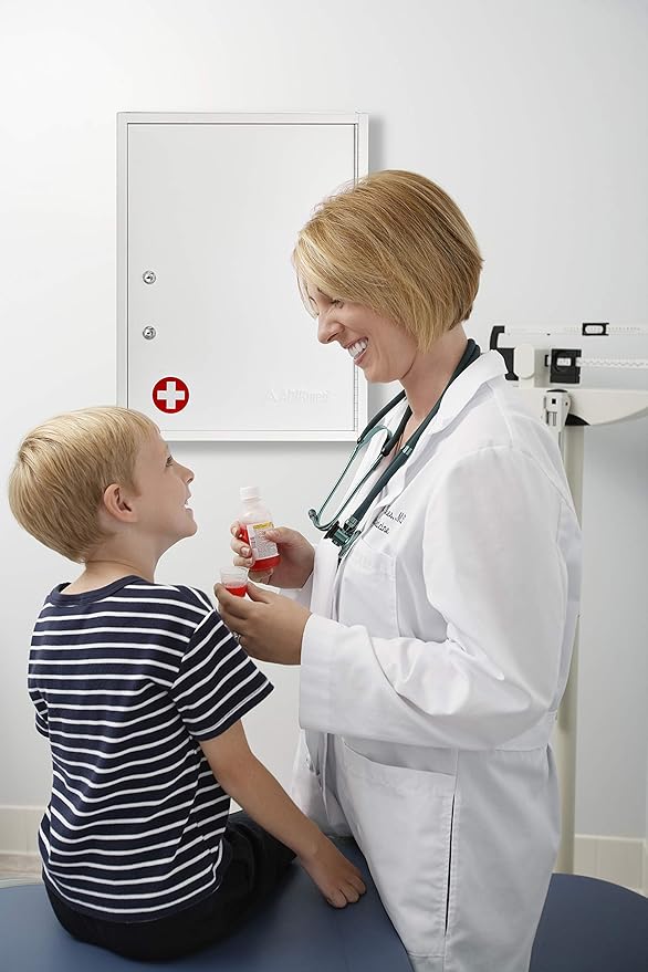 AdirMed Locking Medicine Cabinet Wall Mounted First Aid Cabinet with Lock, Lockable Wall Medicine Cabinet with Dual Lock and Dual Keys, 21" H x 16" W x 6" D, White