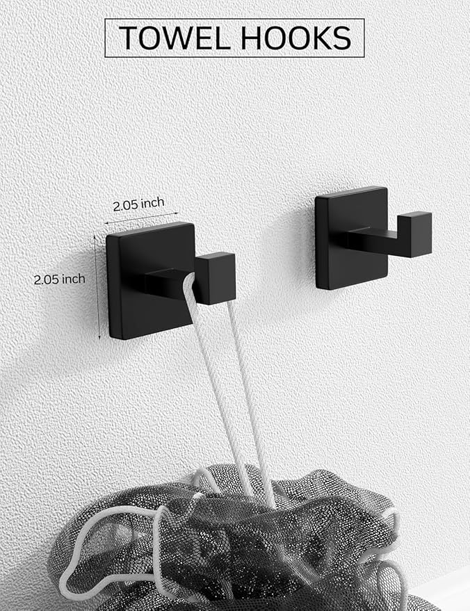 5-Pieces Matte Black Bathroom Accessories Set, SUS 304 Stainless Steel Bathroom Hardware Set, 16 Inch Towel Bar Set, Towel Holder Towel Racks for Bathroom Wall Mounted