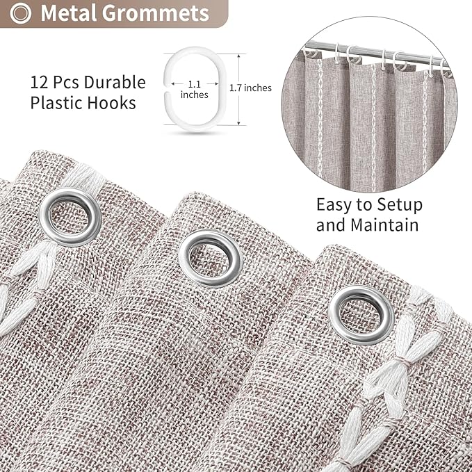 MitoVilla Boho Extra Long Shower Curtain 72 x 96, Taupe Grey Modern Farmhouse 96 inch XL Polyester Linen Texture Tassel Fabric Shower Curtain Set with Hooks for Cottagecore Country Bathroom Decor