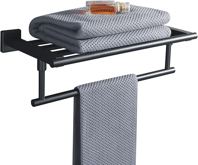 Alise 16 Inch Towel Racks for Bathroom, Towel Rack Wall Mounted with Tower Bars, SUS 304 Stainless Steel Bathroom Shelf, Heavy Duty Hand Towel Holder (Matte Black)