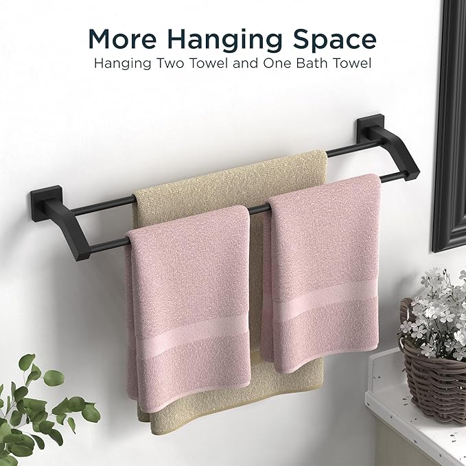 FORIOUS Double Towel Bar, 30 Inch Dual Towel Racks for Bathroom Wall Mounted, Thicken SUS304 Stainless Steel Bath Square Towel Rod Towel Holder Rail, Matte Black