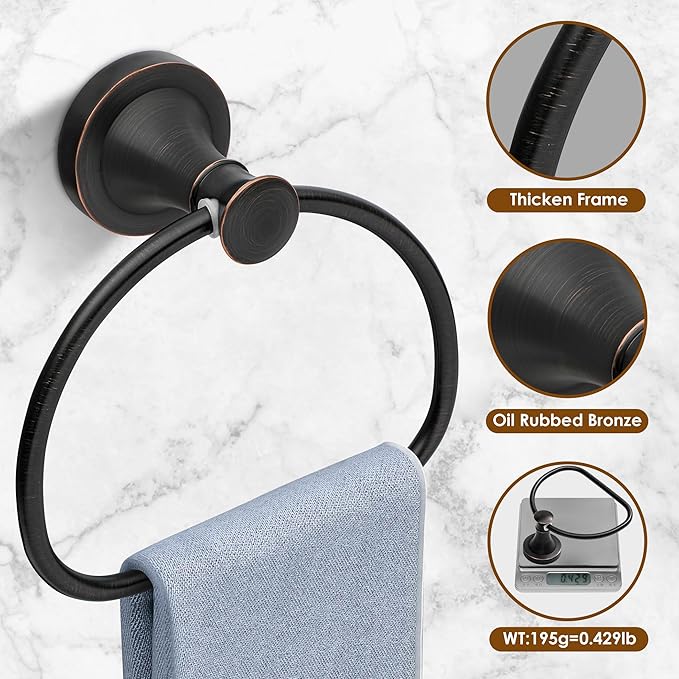 Bronze Bathroom Hand Towel Holder, ORB Towel Ring Holder, Wall Mounted Towel Rack Hanger Home Half Round Bathroom Hardware Accessory Modern