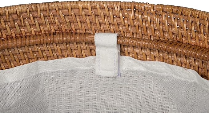 KOUBOO Loma Round Rattan Hamper & Laundry Basket with Lid - Stylish Storage Decor Wicker, Storage Hamper - Organizer & Blankets for Every Room, Brown