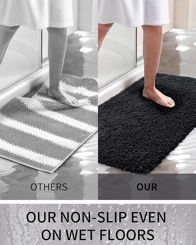 Toilet Rugs U-Shaped Mat 24x22, Contour Bathroom Mat - Ultra Soft & Absorbent Microfiber, Quick-Dry, Machine Washable with High Density Foam Latex Non Slip Backing, Black
