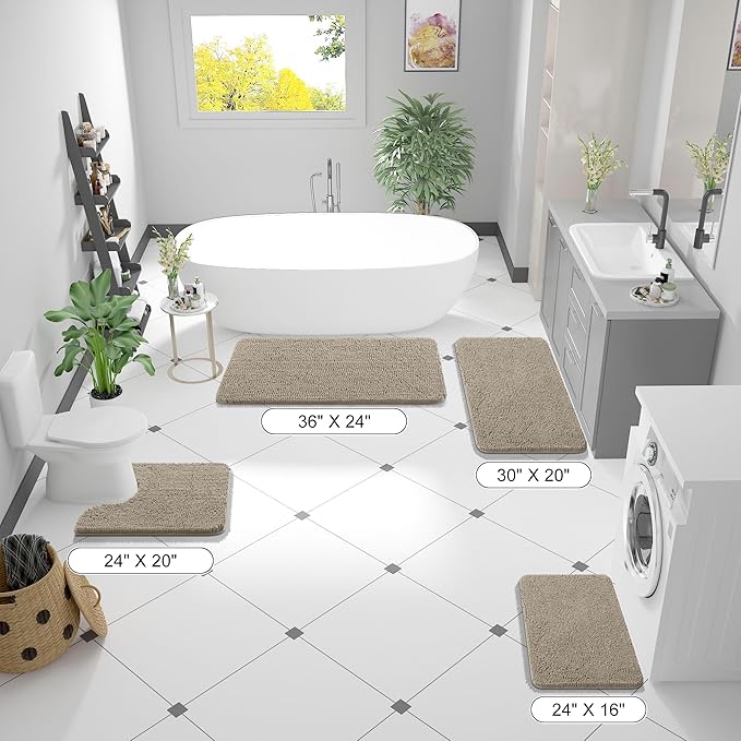 OLANLY Bathroom Rugs 44x24, Extra Soft Absorbent Chenille Bath Rugs, Rubber Backing Quick Dry, Machine Washable Bath Mats for Bathroom Floor, Tub and Shower, Home Decor Accessories, Warm Taupe