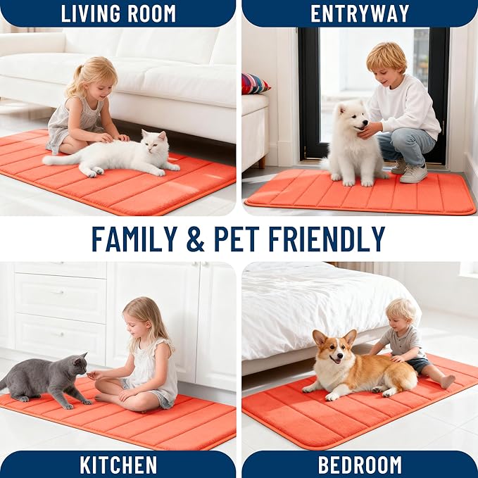 OLANLY Memory Foam Long Bathroom Rugs Runner 47x20, Super Soft Absorbent Bath Mat, Quick Dry, Machine Washable Shower Floor Rugs, Bathmat Carpet, Bathroom Home Decor Accessories, Coral