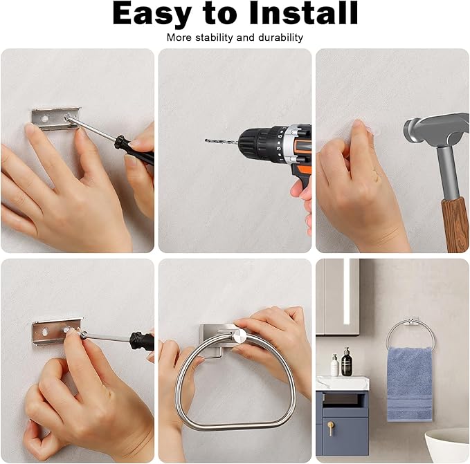 Livabber Towel Ring for Bathroom, 304 Stainless Steel Hand Towel Holder, Heavy Duty Towel Hanger for Bath, Kitchen, Hotel (2.3″ Screw-Mounted Base, Brushed Nickel)