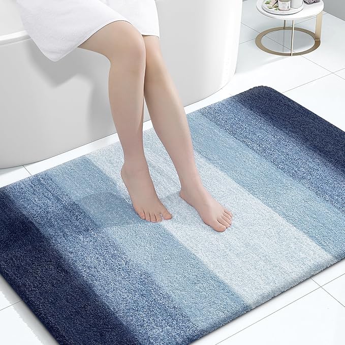 OLANLY Bathroom Rugs Mat 44x32, Extra Soft Absorbent Microfiber Bath Rugs, Rubber Backing, Quick Dry, Machine Washable Bath Mats for Bathroom Floor, Tub and Shower, Home Decor Accessories, Airy Blue