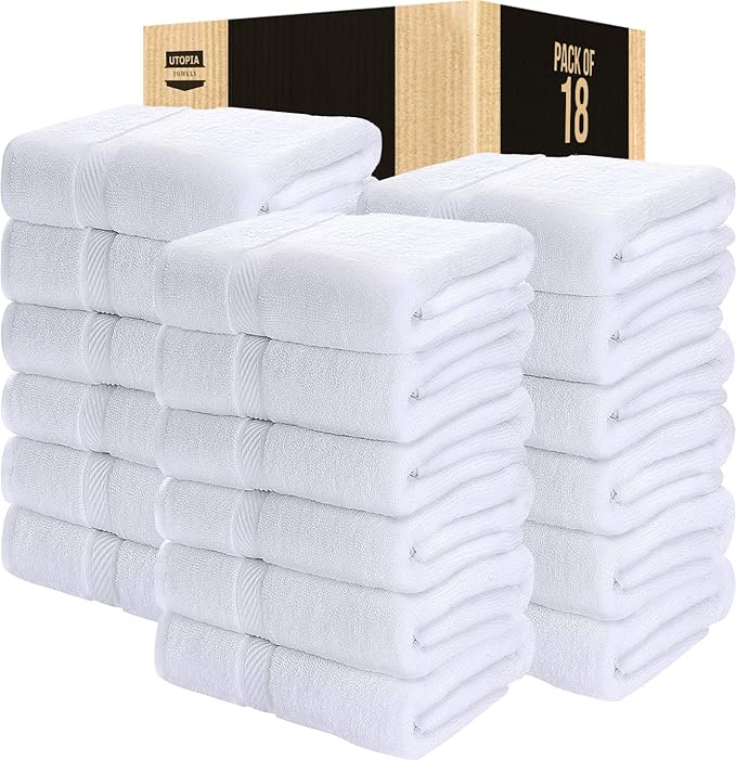 Utopia Towels 18 Pack Bath Towel Set (24 x 48 Inches), 500 GSM 100% Ring Spun Cotton Medium Lightweight and Highly Absorbent Quick Drying, Premium Towels for Hotel, Spa and Bathroom (White)