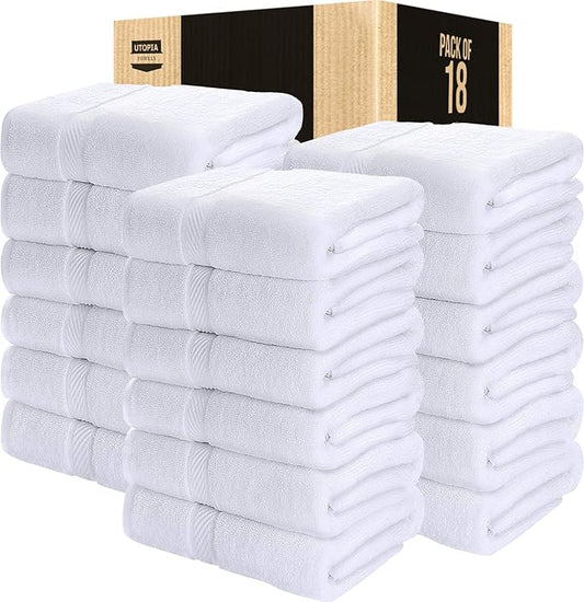Utopia Towels 18 Pack Bath Towel Set (24 x 48 Inches), 500 GSM 100% Ring Spun Cotton Medium Lightweight and Highly Absorbent Quick Drying, Premium Towels for Hotel, Spa and Bathroom (White)