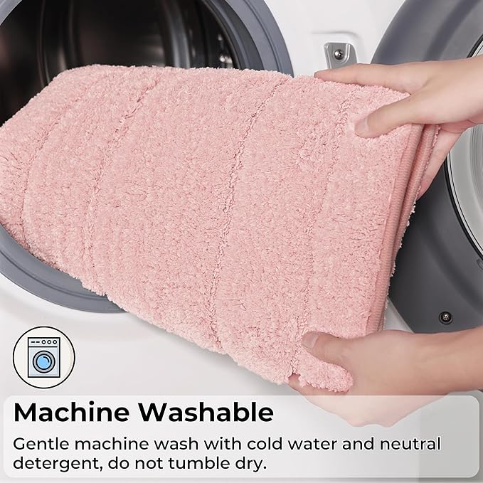 GRANNY SAYS Toilet Rugs U Shaped Washable Non Slip, Toilet Mats for Bathroom Soft Plush Shaggy Absorbent, Microfiber Bath Mats for Bathroom Toilets Cute Decor, 20" x 24", Pink