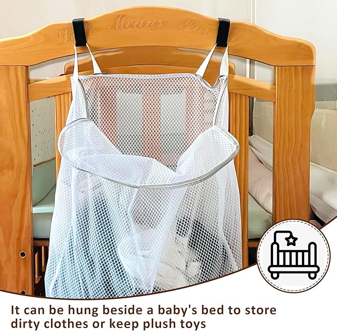 Hanging Washable Laundry Hamper, Over Door Mesh Laundry Bag with 2 Hooks, Tangle-Free Delicates Protector