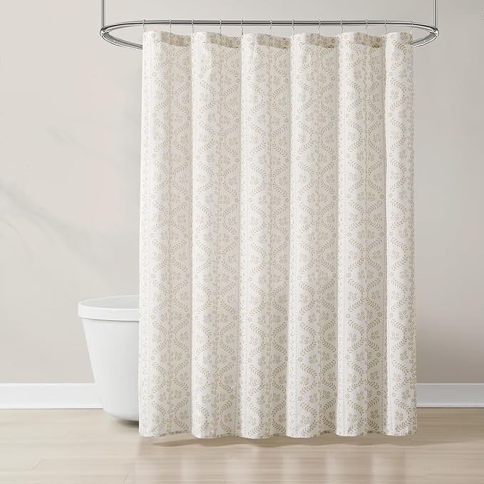 Lush Decor Doreen Delicate Floral Linen Textured Shower Curtain Single 72" W x 72" L Neutral - Floral Shower Curtains for Bathroom - Bathroom Curtain