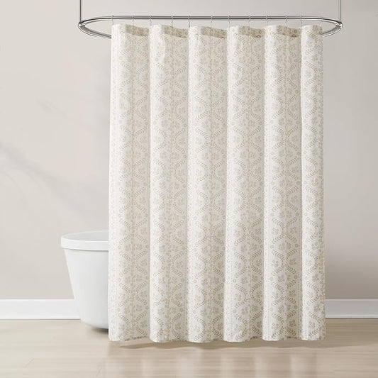 Lush Decor Doreen Delicate Floral Linen Textured Shower Curtain Single 72" W x 72" L Neutral - Floral Shower Curtains for Bathroom - Bathroom Curtain